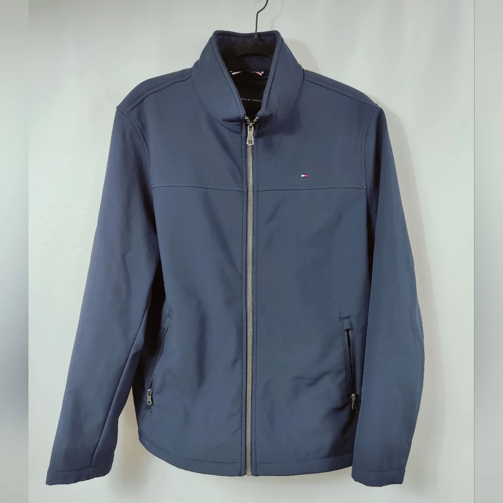 EUC Tommy Hilfiger Men's Navy Classic Soft Shell Zip Front Jacket, Sz M